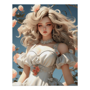 Pôster Anime AI Wonderland Vintage Pequeno Vestido Negro