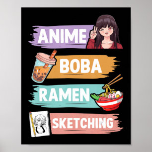 Poster Anime Boba Ramen Desenhando Otaku Kawaii Anime Gir