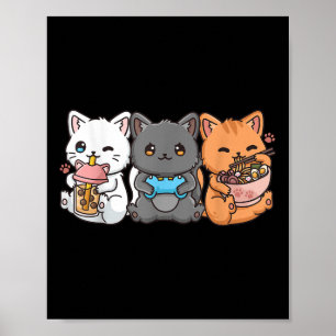 Poster Anime Boba Tea Bubble Tea Gamer Ramen Cat