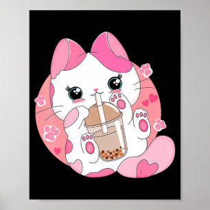 Poster Anime Bonito Kawaii Cat Boba Bubble Tea Girls Cost