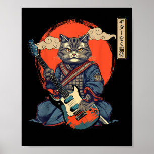 Poster Anime Cat Japonês Samurai Tattoo Kawaii Ninja Gui