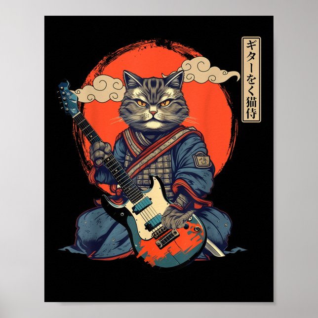 Poster Anime Cat Japonês Samurai Tattoo Kawaii Ninja Gui (Frente)