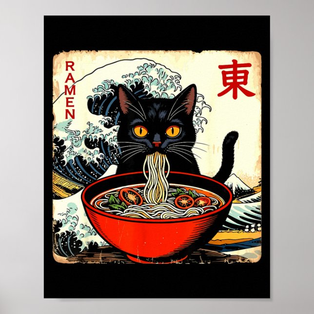 Poster Anime Cat Ramen Japanese Funny Graphic Tees Kawaii (Frente)