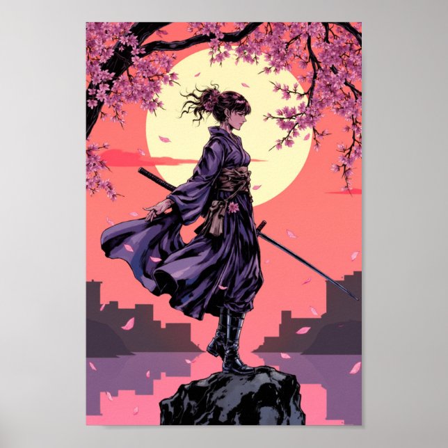 Poster Anime Cherry Blossom Samurai Wall Art (Frente)