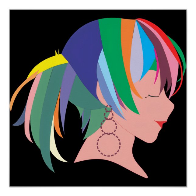 Pôster Anime com cabelo colorido (Frente)