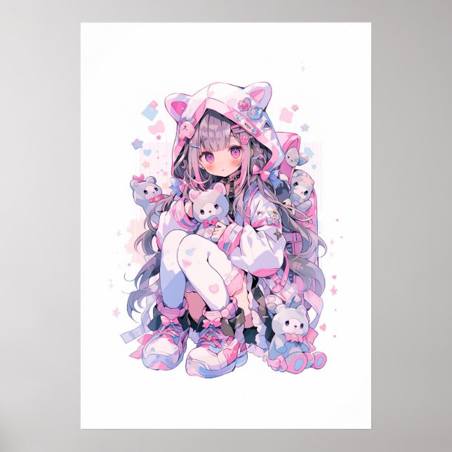 Poster Anime do Estilo Kawaii, Garota Bonita (Frente)