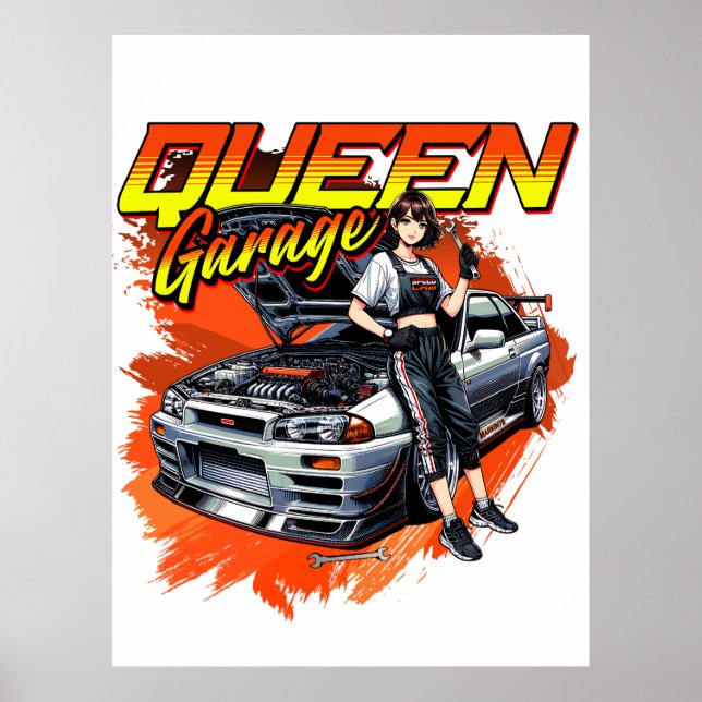 Poster Anime Drift Mechanic Carro - Garage Queen Art (Frente)