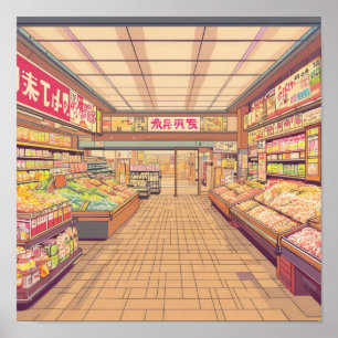 Poster Anime - Estética do Supermercado Japonês Interior