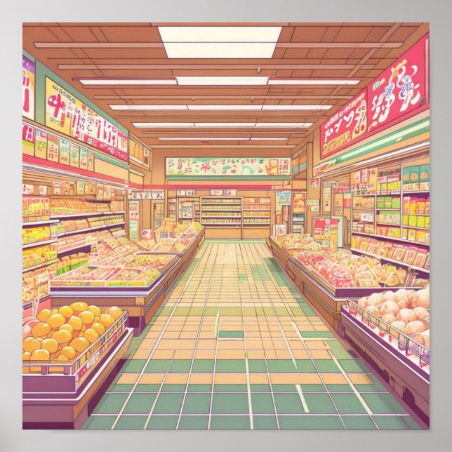Poster Anime - Estética do Supermercado Japonês Interior (Frente)