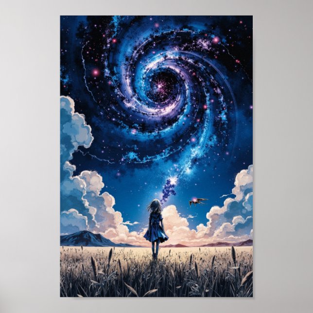 Poster Anime Galaxy Night Field Wall Art (Frente)