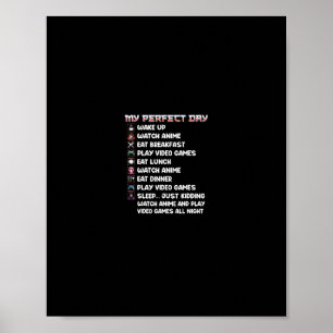 Poster Anime Gamer Mostra Meu Dia Perfeito Assistindo Ani