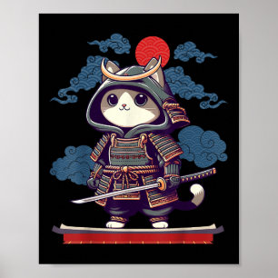 Poster Anime Gato Samurai Japonês Tattoo Kawaii Ninja