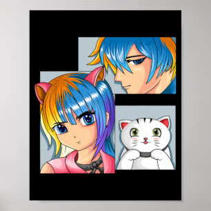 Poster Anime Girl Cat Otaku Anime Merch Kawaii Coisas