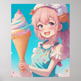 Poster Anime Girl com Whimsical Cupcake