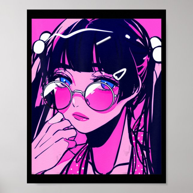 Poster Anime Girl Kawaii Waifu - Estética Rosa Japonesa O (Frente)