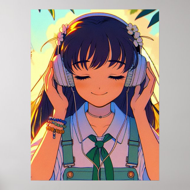 Poster Anime Girl ouvindo música (Frente)