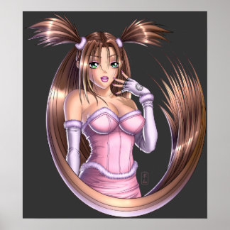 Pôster Anime Girl - Rosa
