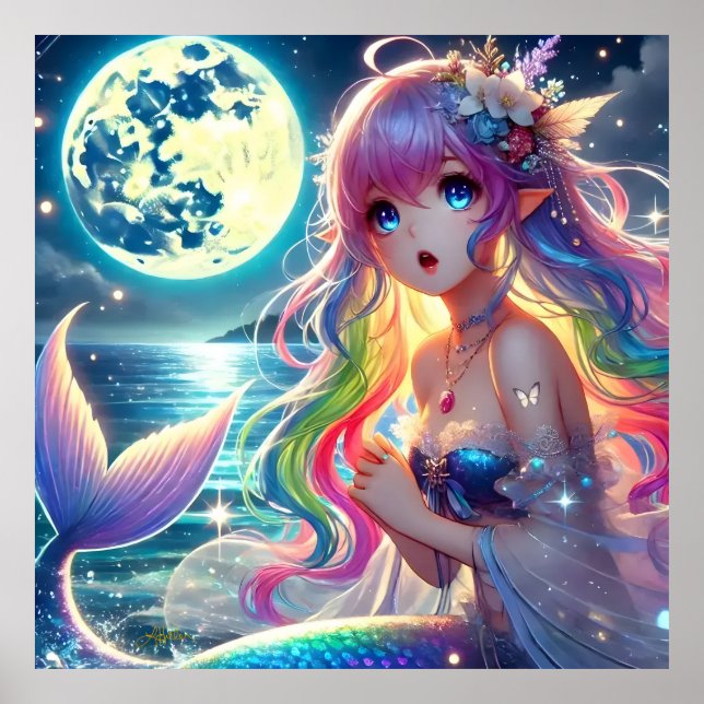 Poster Anime Girl Singing Moonlight Pixie Rainbow Mermaid (Frente)