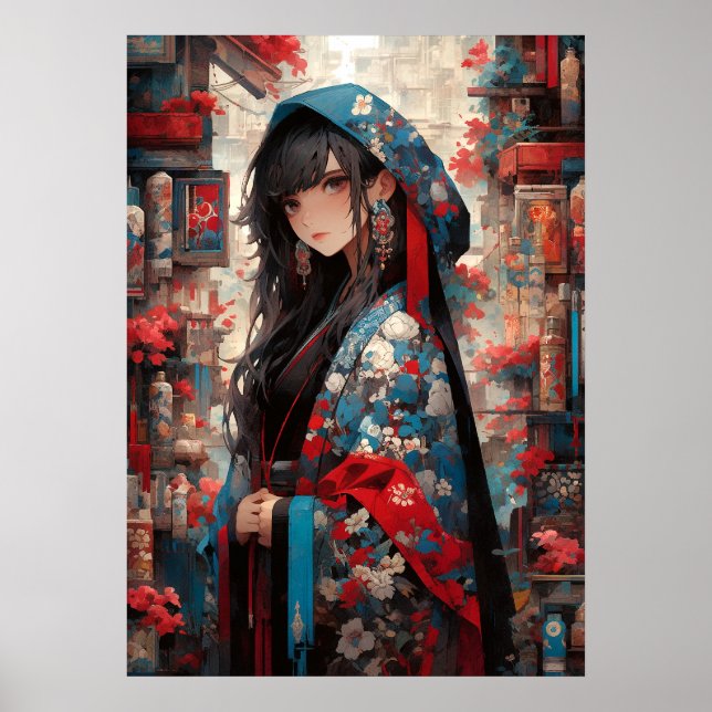 Poster Anime Grace of Sakura: Elegância em Kimono (Frente)