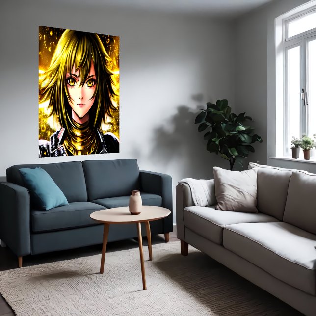 Poster Anime, jovem senhora, cabelo amarelo e olhos | Art (Criador carregado)