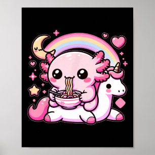 Poster Anime Kawaii Axolotl Comendo Ramen Noodles Tee