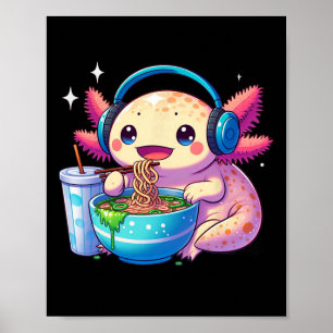 Poster Anime Kawaii Axolotl Comendo Ramen Noodles Tee
