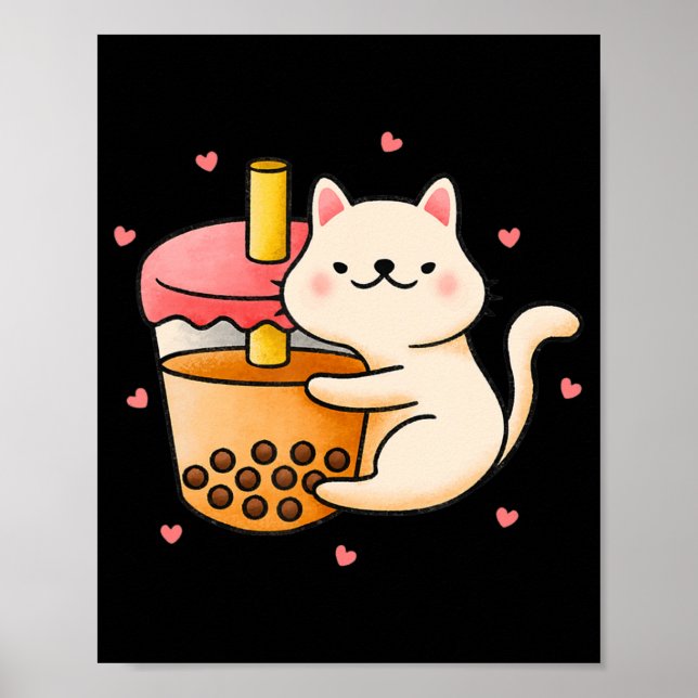 Poster Anime Kawaii Cat Boba Bubble Tea Anime Merch prese (Frente)