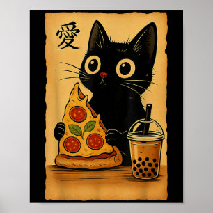 Poster Anime Kawaii Japonês Cat Zza A Tea Cat Comendo Zza