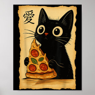 Poster Anime Kawaii Japonês Gata Pizza Aestética Cat Eati