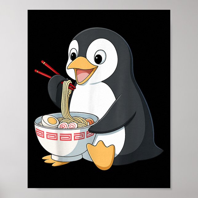 Poster Anime Kawaii Penguin Comendo Ramen Noodle Oferece  (Frente)