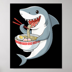 Poster Anime Kawaii Shark Eating Ramen Noodle Gifts Men W