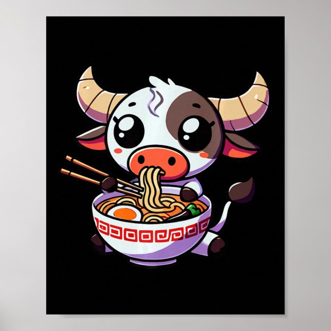 Poster Anime Kawaii Texas Vaca Comendo Roupa De Ramen (Frente)