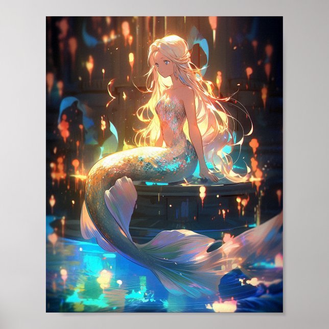 Poster Anime Mermaid Girl Fantasy Art (Frente)