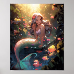 Poster Anime Mermaid Girl Fantasy Art