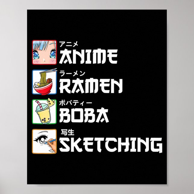 Poster Anime Ramen Boba Desenhando Leite de Manga Japonês (Frente)