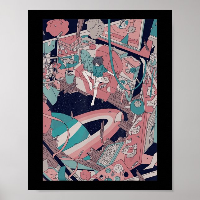 Poster Anime Retro 90s Lofi Girl Aestética Japonês Otaku (Frente)