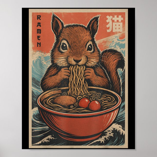 Poster Anime Squirrel Ramen Japonês Kawaii Presente Para  (Frente)