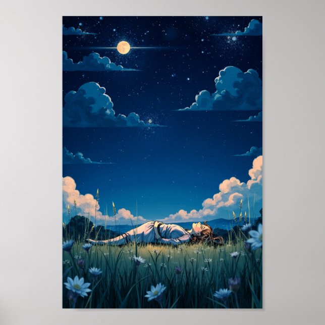 Poster Anime Starry Night Meadow Wall Art (Frente)