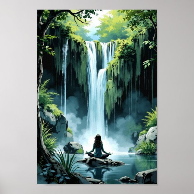 Poster Anime Waterfall Serenity Wall Art (Frente)