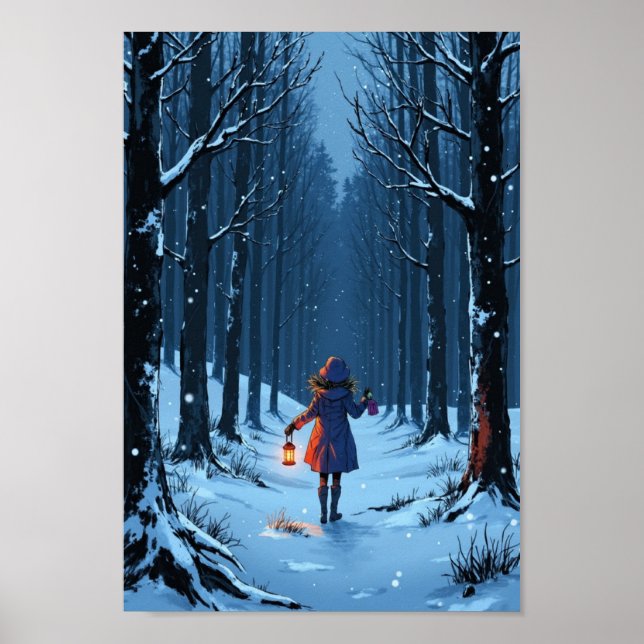 Poster Anime Winter Lantern Snow Wall Art (Frente)