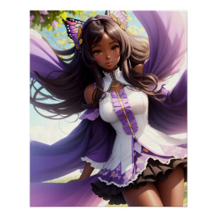 Pôster Animecore Roxo de Menina Negra