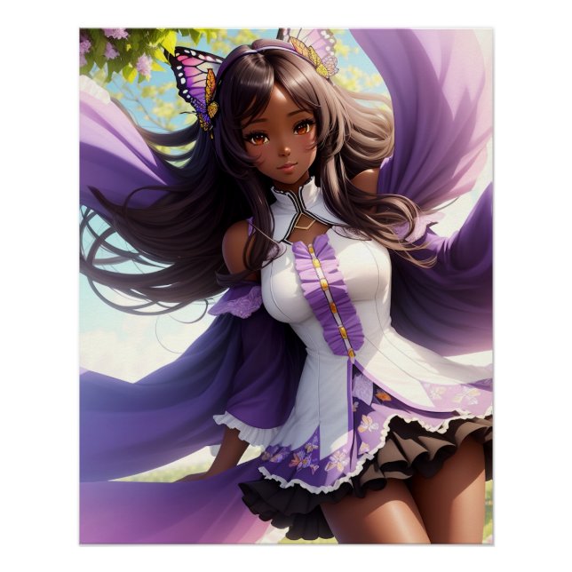 Pôster Animecore Roxo de Menina Negra (Frente)