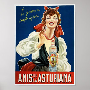 Poster ANIS DE LA ASTURIANA (Espanha) Anisebol Liquor Old