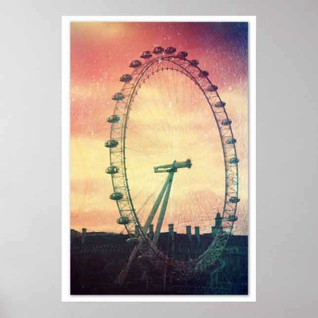 Poster Anitiqued London Eye no Sunrise (Frente)