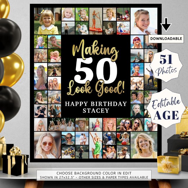 Poster Aniversário 51 Fazer de Colagem Fotográfica AGE (Criador carregado)