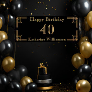 Poster Aniversário Art Deco Preto Dourado Anos 20
