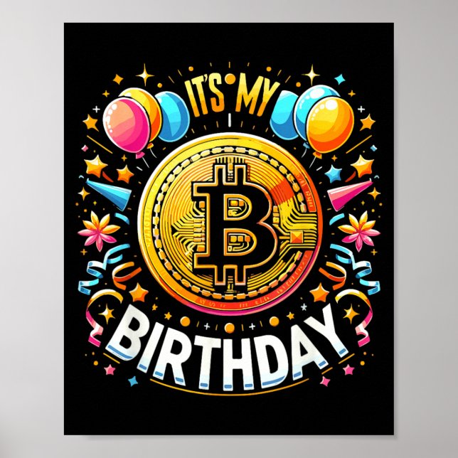 Poster Aniversário Btc Cripto Aniversário Bitcoin B-Day H (Frente)