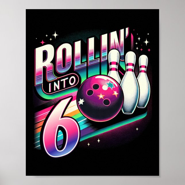 Poster Aniversário da boliche Rollin em 6 festas 6 (Frente)