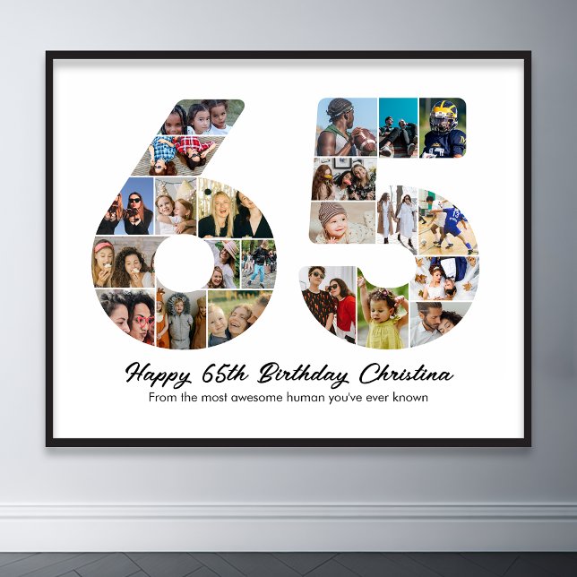Poster Aniversário da Colagem de Fotos 65 (65th birthday number 65 photo collage)