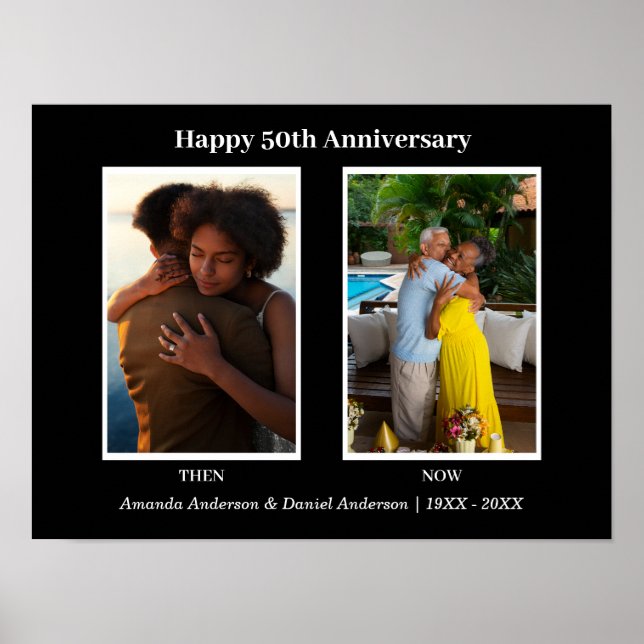 Poster Aniversário da Colagem de Fotos em Preto e Branco  (Frente)